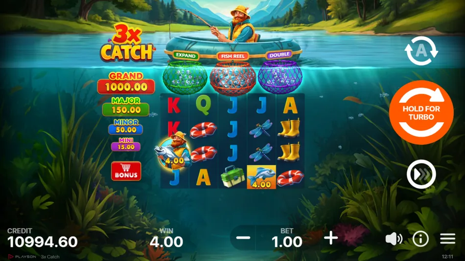 Angler Wild character symbol on 3x Catch reels 1 and 5