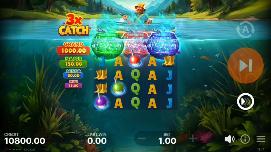 Colored Bobber symbols triggering Net Features before 3x Catch Free Spins