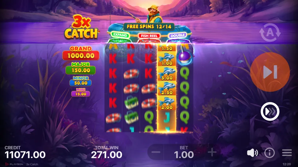 Expanded 5x6 grid during 3x Catch Free Spins with Fish Reel Feature